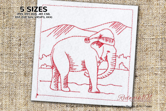 Christmas Elephant with Hat Redwork Review