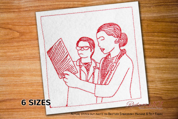 Doctor Checking XRay Redwork Embroidery Design Review