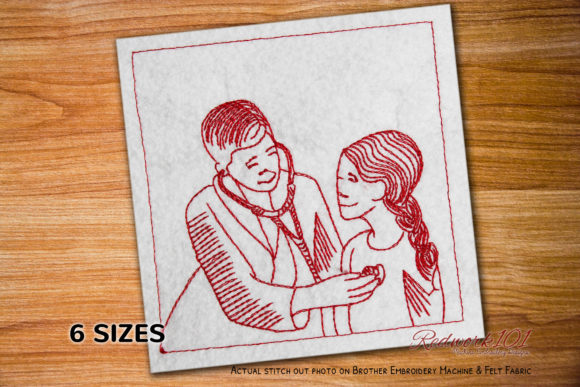 Doctor Doing Health Checkup Redwork Review