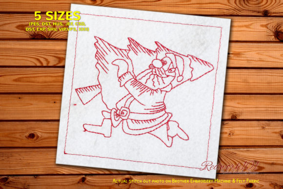 Santa Running with Christmas Tree Embroidery