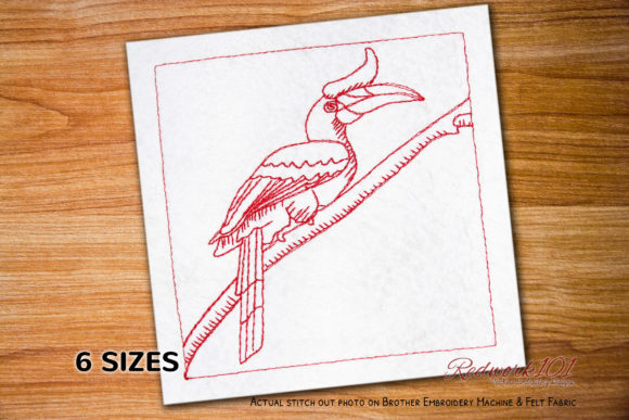 Yellow Billed Hornbill Redwork Embroidery Review